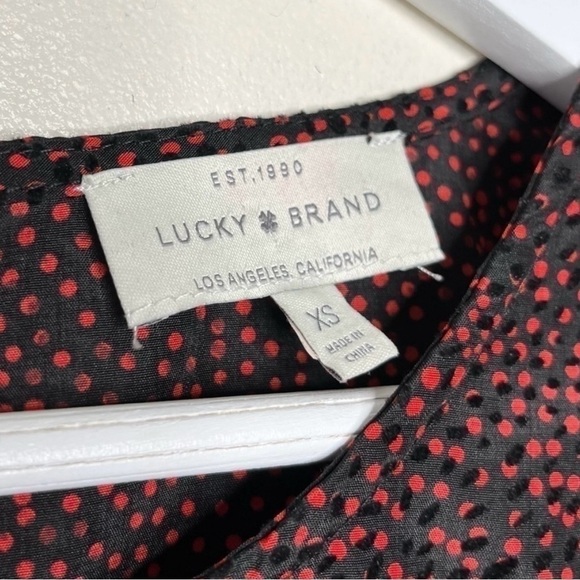 Lucky Brand Women’s Polka Dot Bell Sleeve Ruffled Top Red Black Size XS - Picture 5 of 10